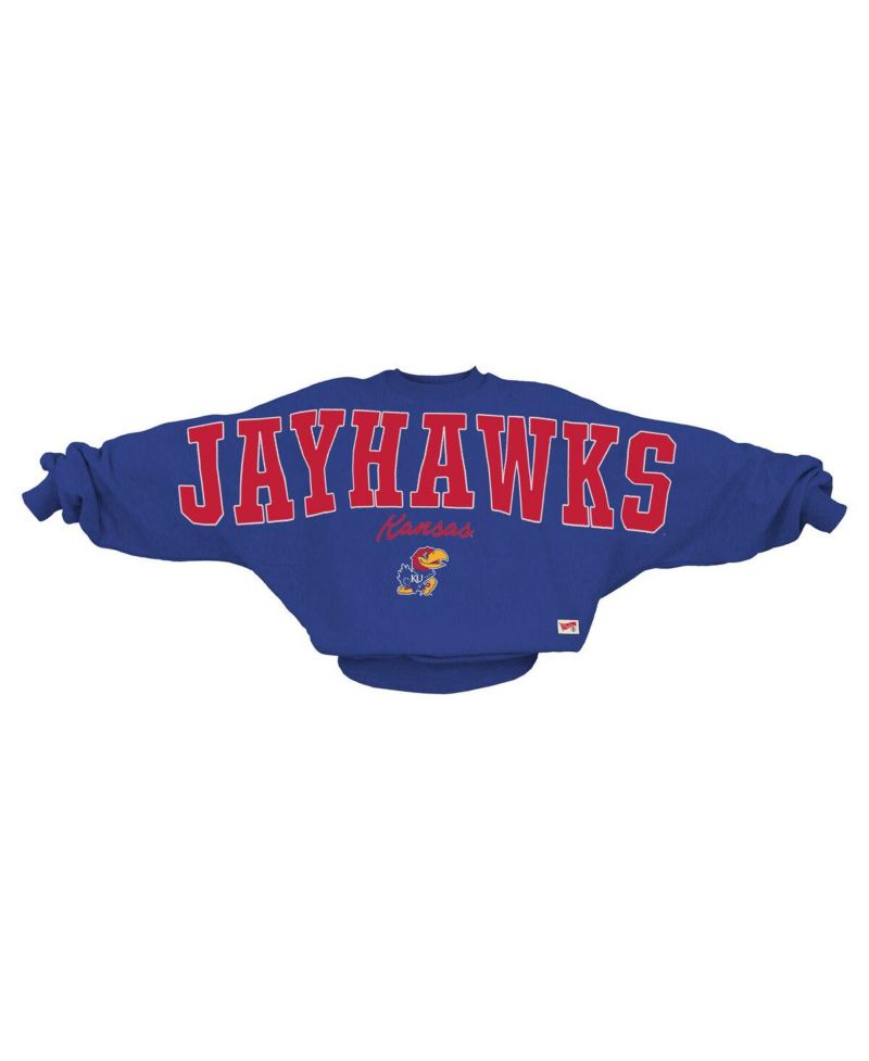 Women's Royal Kansas Jayhawks Flannigan Oversized Dolman Pullover Sweatshirt
