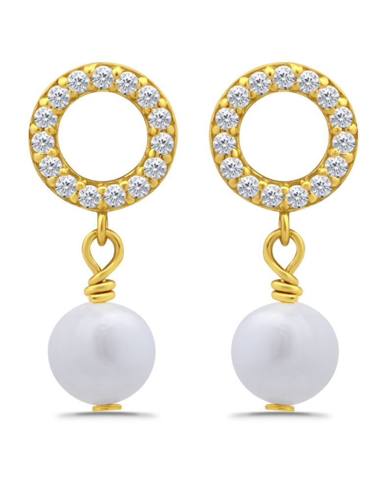 Freshwater Cultured Pearl Drop Cubic Zirconia Open Circle Post Earrings