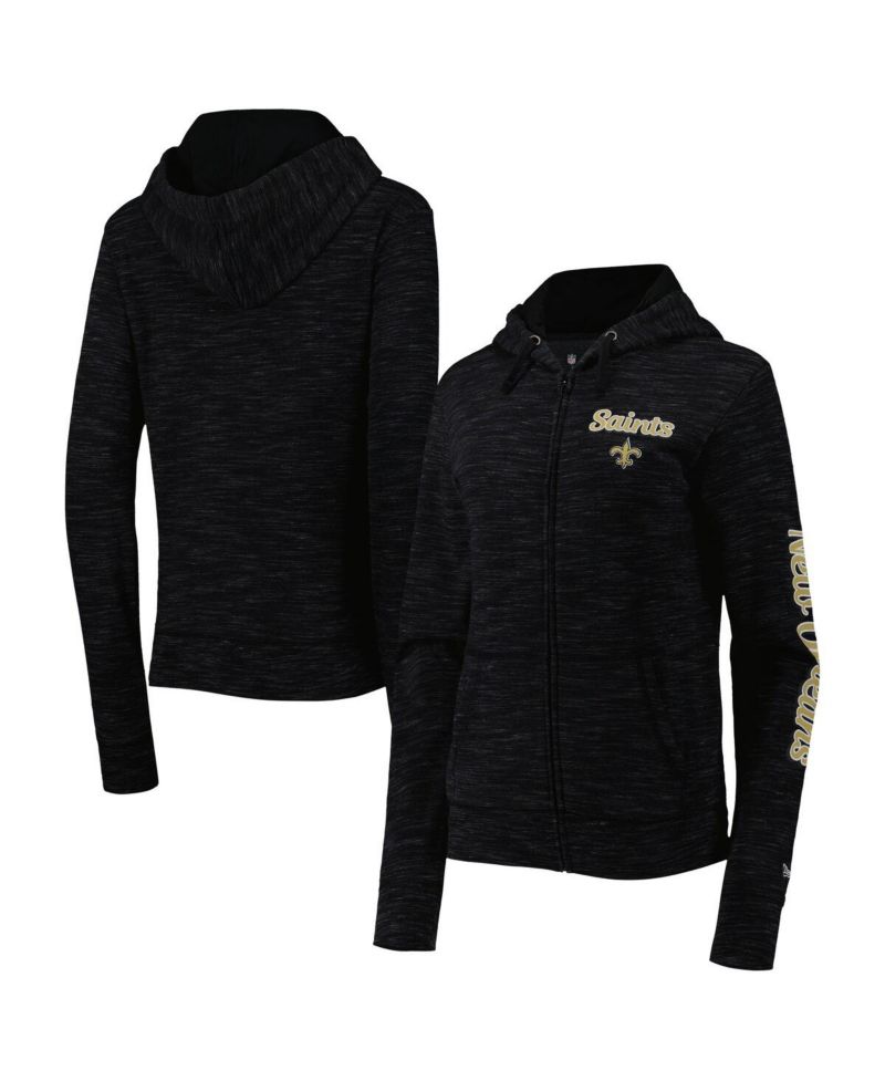 Women's Black New Orleans Saints Reverse Space-Dye Full-Zip Hoodie