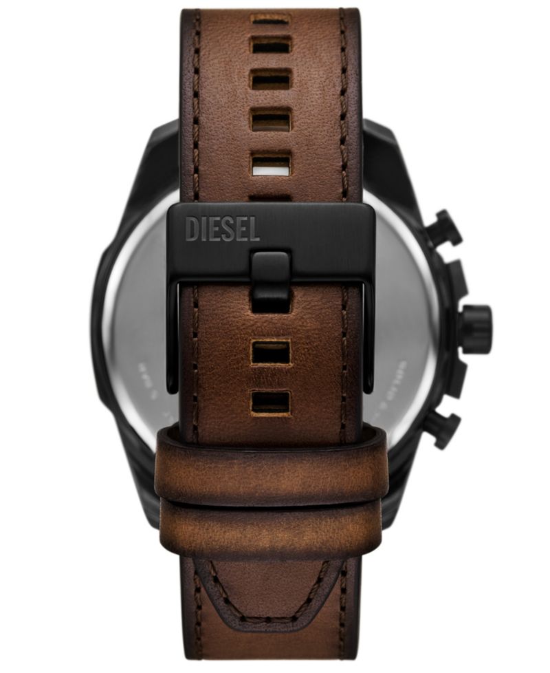 Men's Mega Chief Slim Quartz Chronograph Brown Leather Watch, 48mm