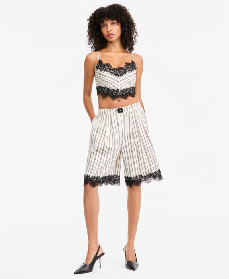 Women's Pinstripe Satin V-Neck Sleeveless Top