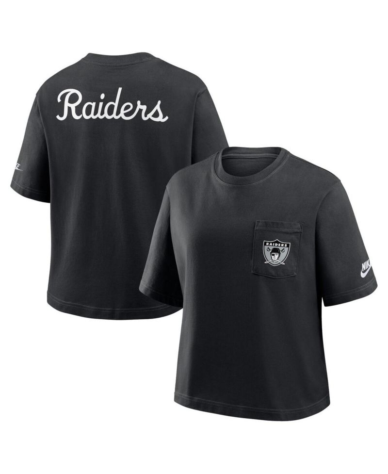 Women's Black Las Vegas Raiders Rewind Pocket Boxy T-Shirt