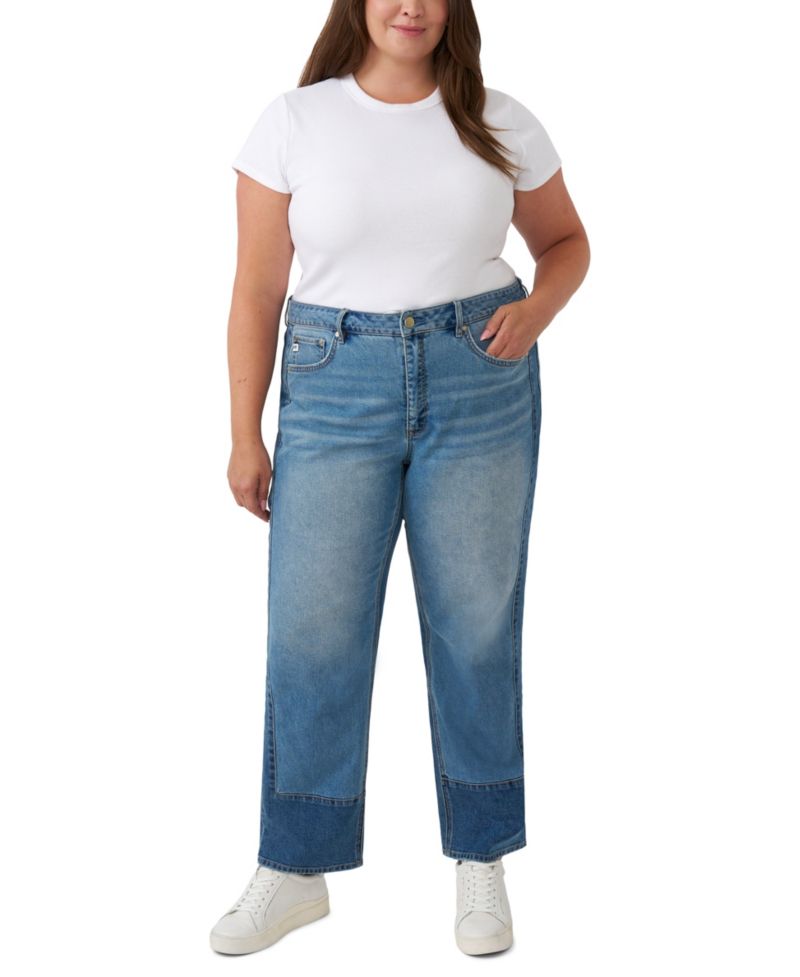 Plus Size Pieced Straight High-Rise Colorblock Jeans