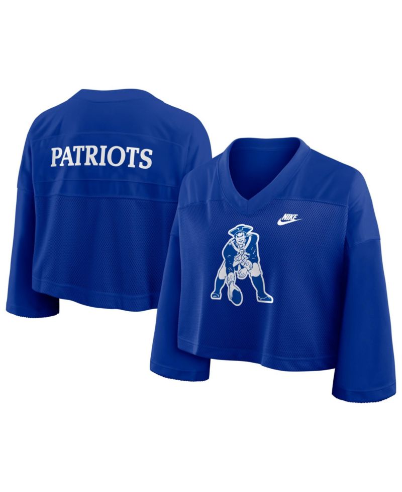 Women's Royal New England Patriots Rewind Cropped Mesh Dri-FIT Fashion Jersey