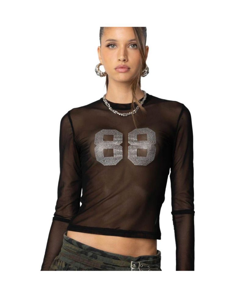 Women's 88 Rhinestone Sheer Mesh Top