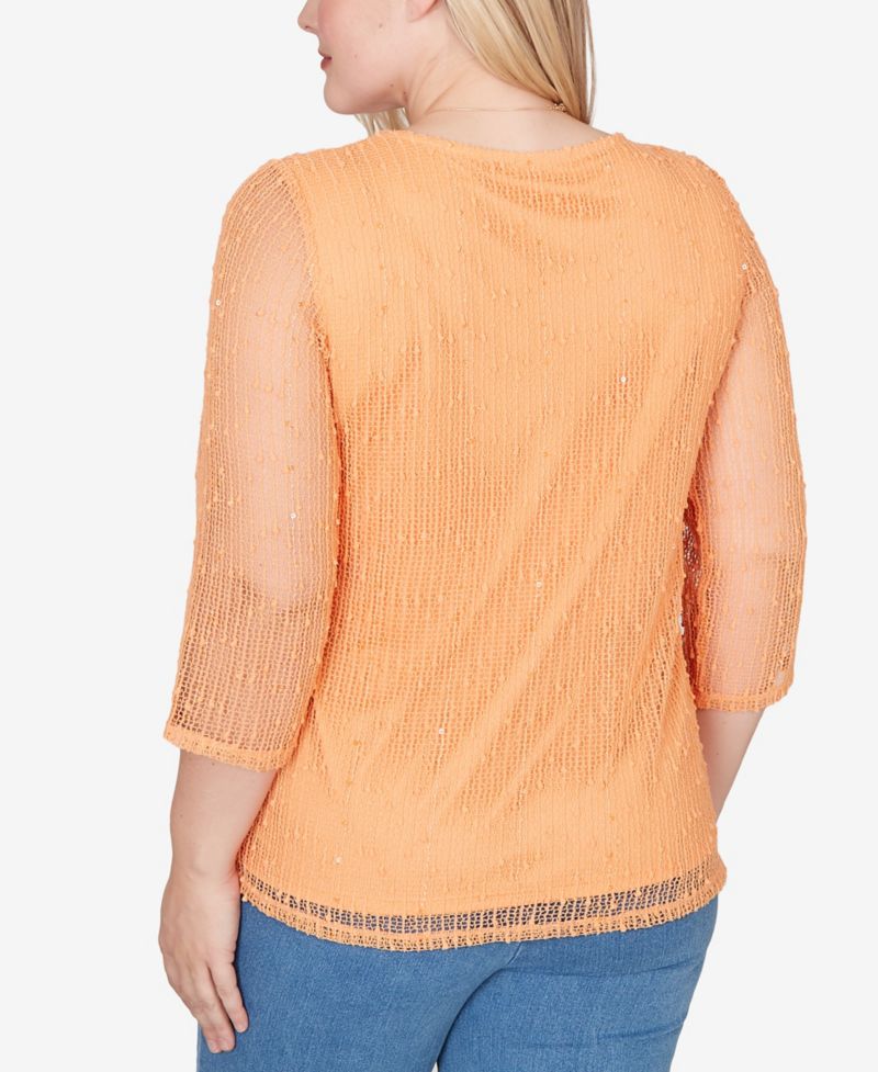 Petite Beachcomber Bright Popcorn Mesh Top with Necklace