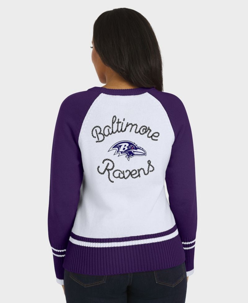 Women's White/Purple Baltimore Ravens Color block Raglan Sweater