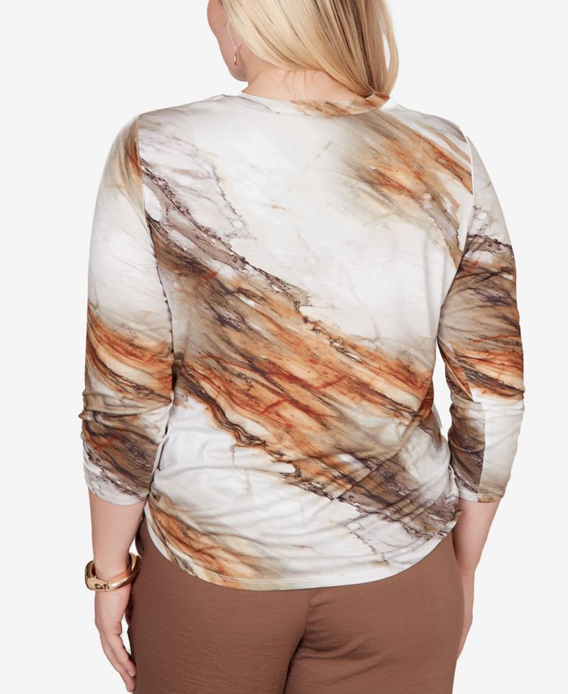 Women's Spice Market Marble Print Split Neck Top