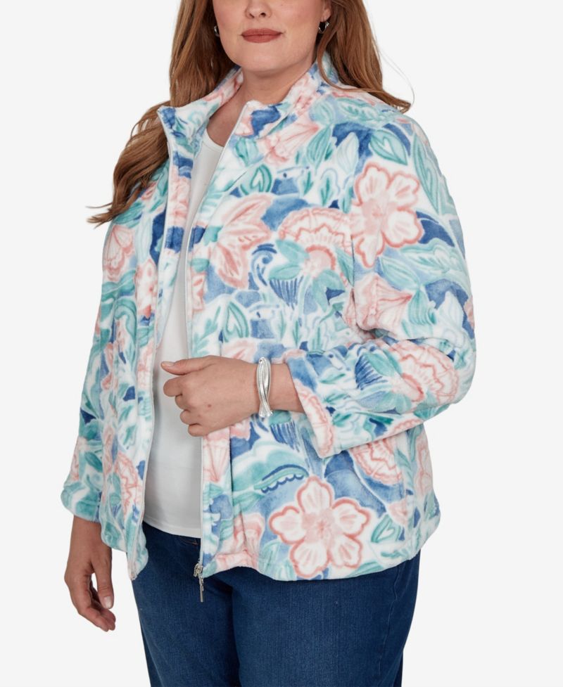 Plus Size Floral Stand-Collar Jacket