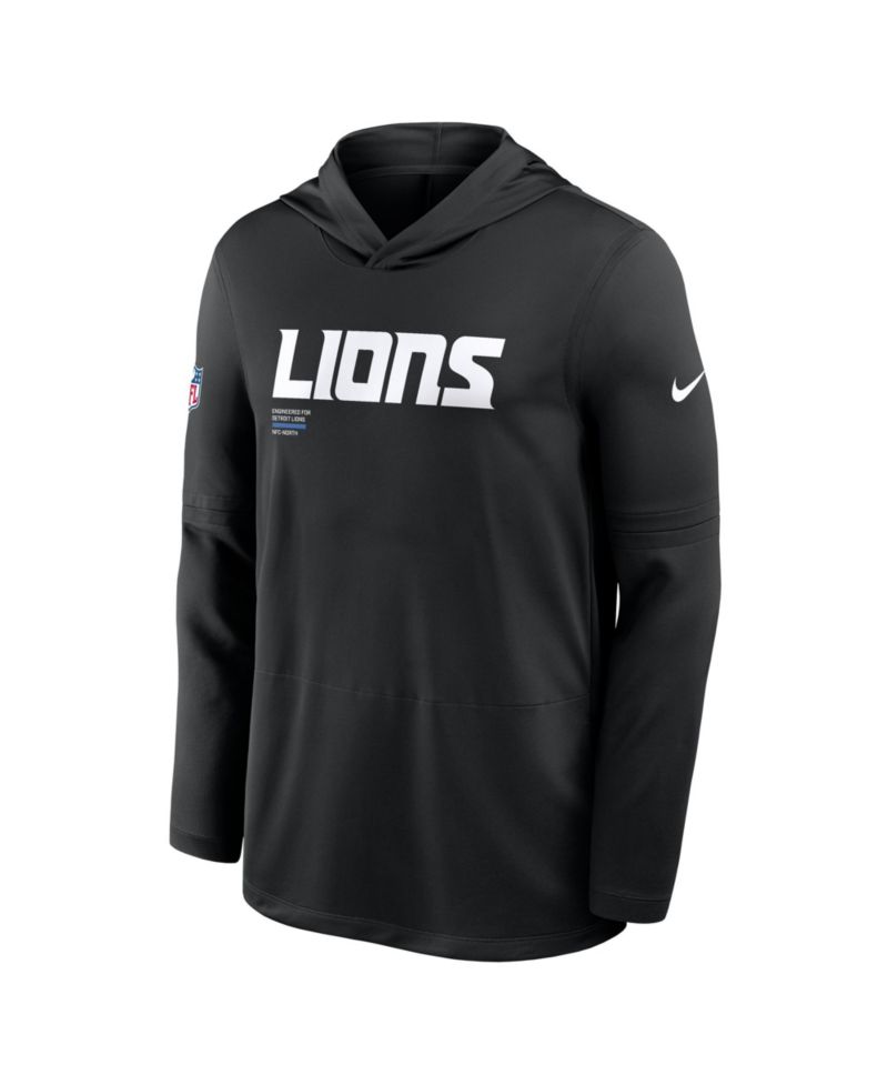 Men's Black Detroit Lions Big & Tall Sideline Performance Long Sleeve Hoodie T-Shirt