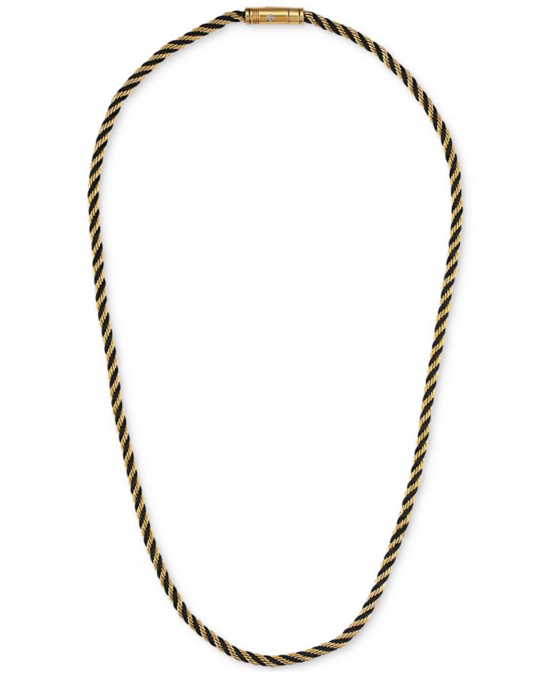 Black Cord Intertwined Rope Link 22" Chain Necklace in Gold-Tone Ion-Plated Stainless Steel