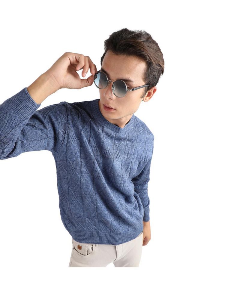 Men's Blue Textured Knit Pullover Sweater