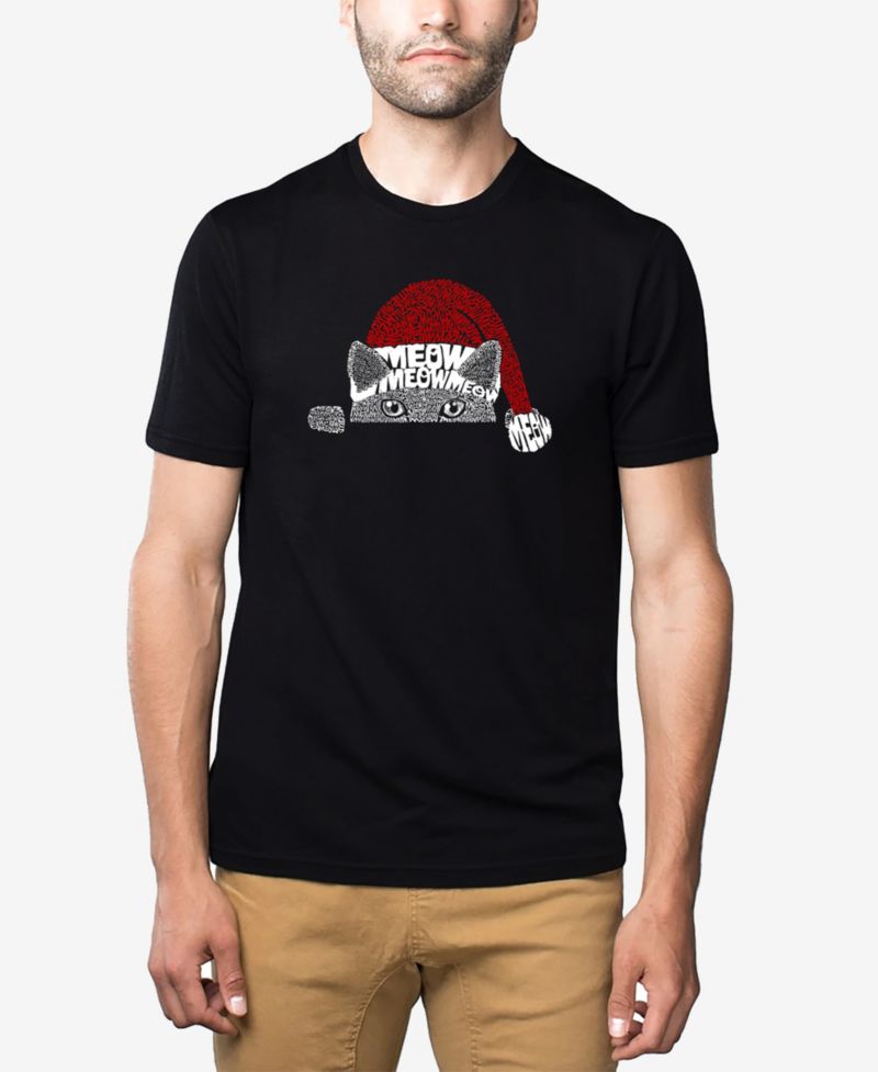 Men's Cotton/Poly Blend Word Art T-shirt - Christmas Cat