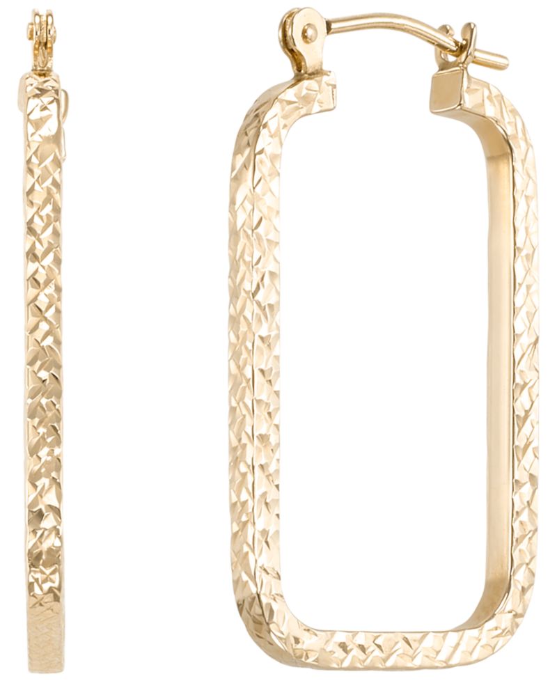Rectangular Diamond Cut Hoop Earrings in 10k Yellow Gold