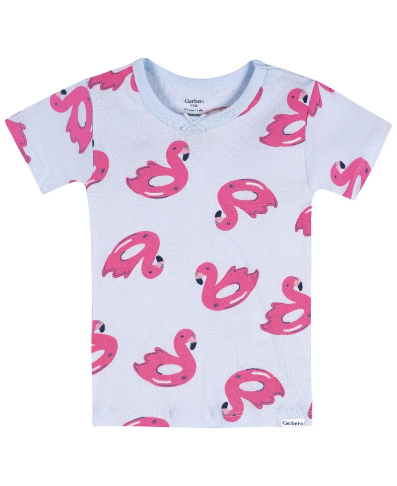 Baby Girls' 18M- 4T 4-Piece Cotton Pajama Short Set, Flamingo Floatie