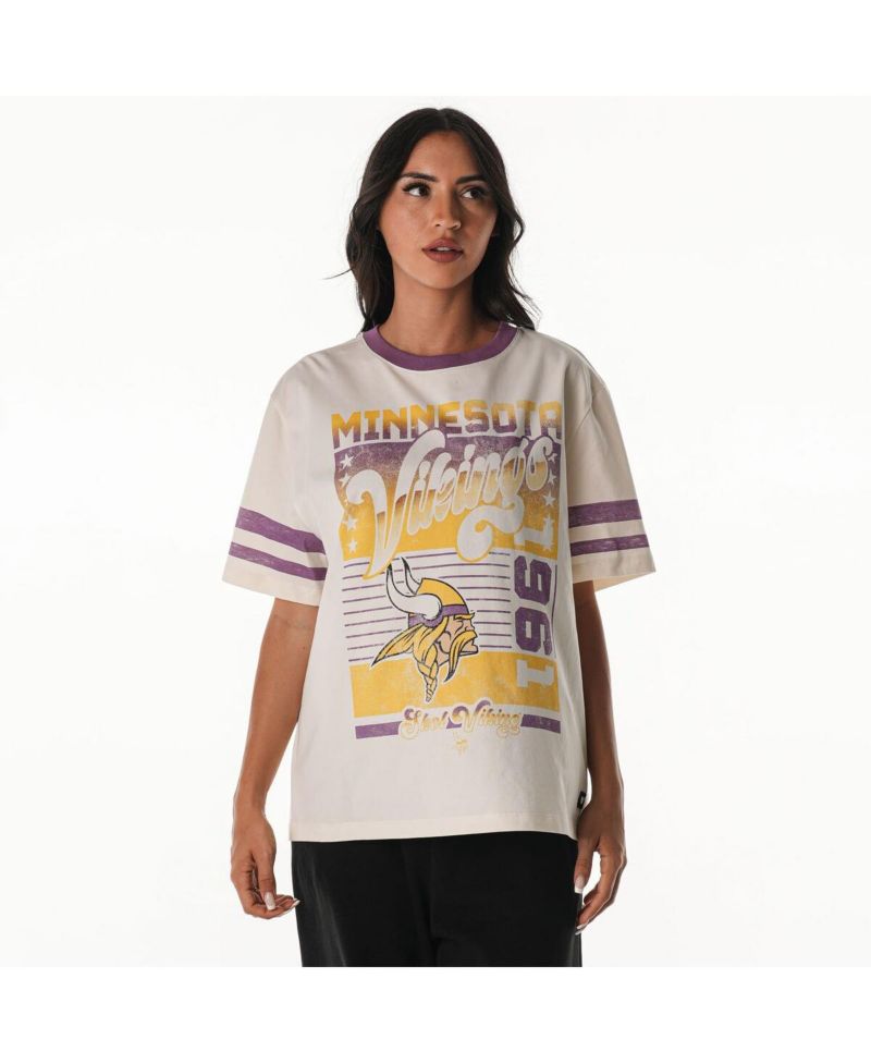 Women's Cream Minnesota Vikings Vintage Drop Shoulder Oversized Boyfriend T-Shirt