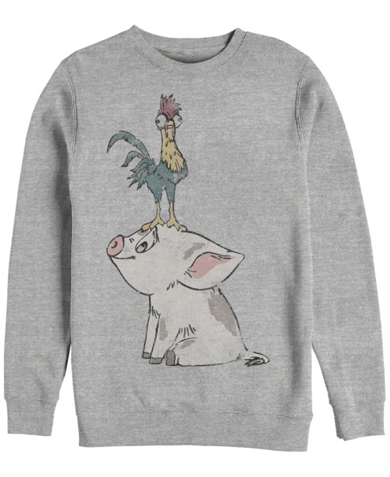 Disney Men's Moana Hei Hei on Top of Pigs Head, Crewneck Fleece