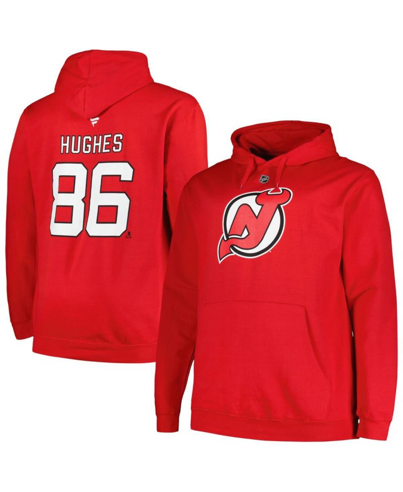 Men's Jack Hughes Red New Jersey Devils Big and Tall Name and Number Pullover Hoodie