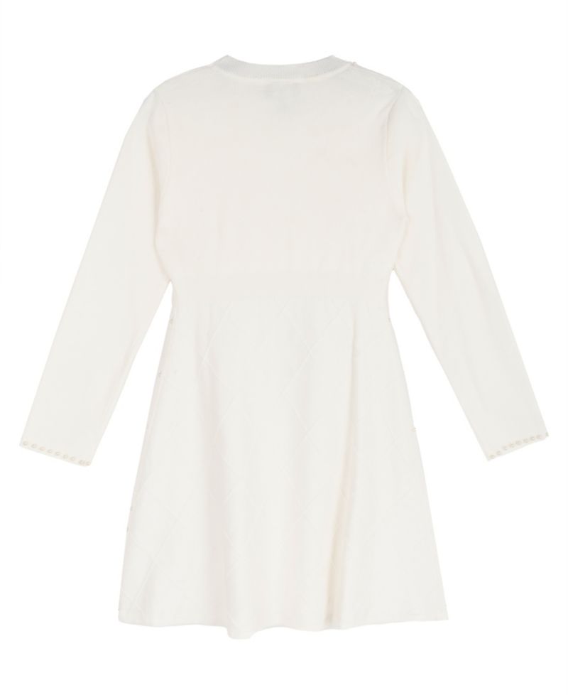 Girls' 7-16 Sweater Knit Imitation Pearl Embellished Long-Sleeve Fit & Flare Dress