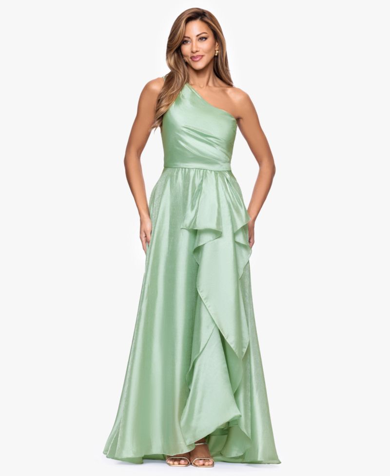 Petite Metallic Draped One-Shoulder Gown