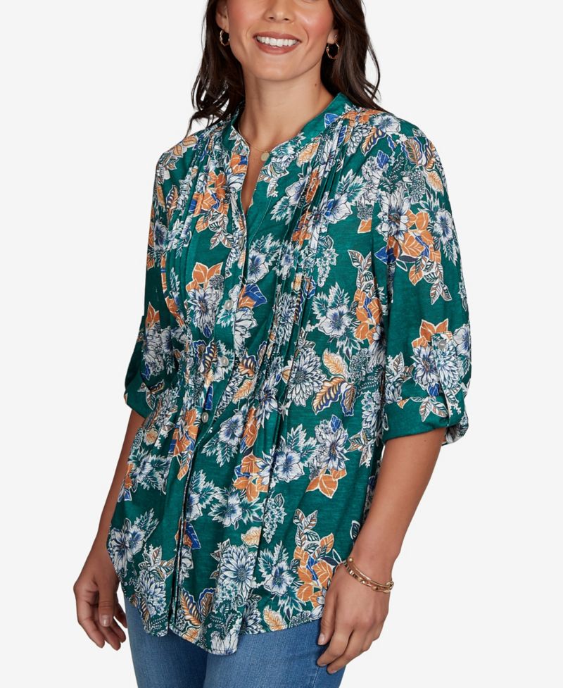 Petite Kensington Henley 3/4-Sleeve Floral Blouse