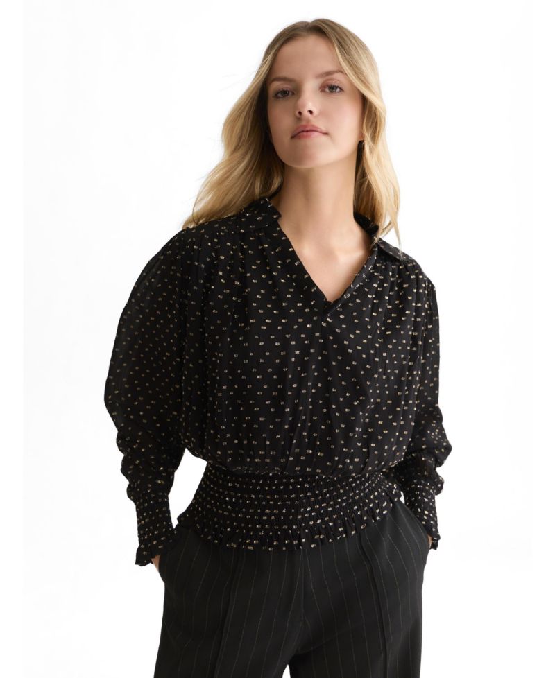 Women's Fil Coupe Smocked V-Neck Top