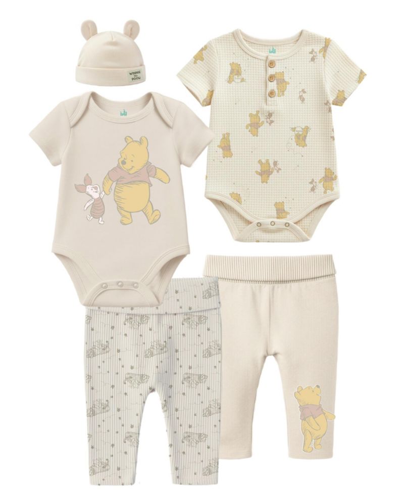Baby Boys' or Baby Girls' Winnie the Pooh Short-Sleeve Bodysuit, Pants and Hat, 5-Piece Set
