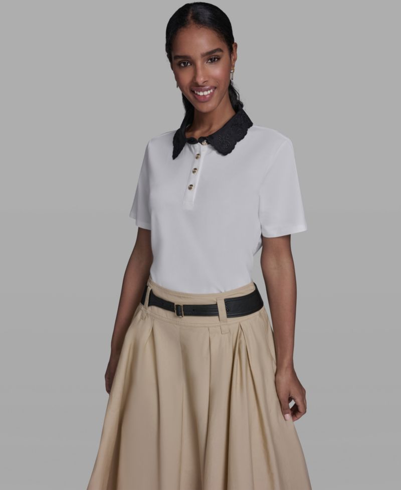 Women's Collared Short-Sleeve Blouse Top
