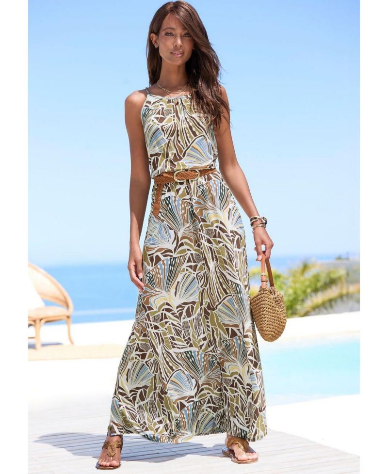 Women's Viscose Printed A-Line Elastic-Waist Maxi Dress