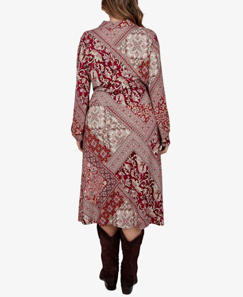 Plus Size Victorian Long-Sleeve Midi Shirt Dress