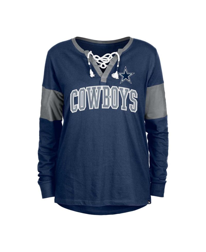 Women's Navy Dallas Cowboys Lace-Up Notch-Neck Long Sleeve T-Shirt