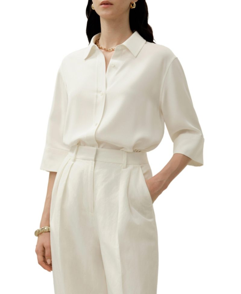 Women's Heavy Silk Crepe Relaxed Half-Sleeve Shirt