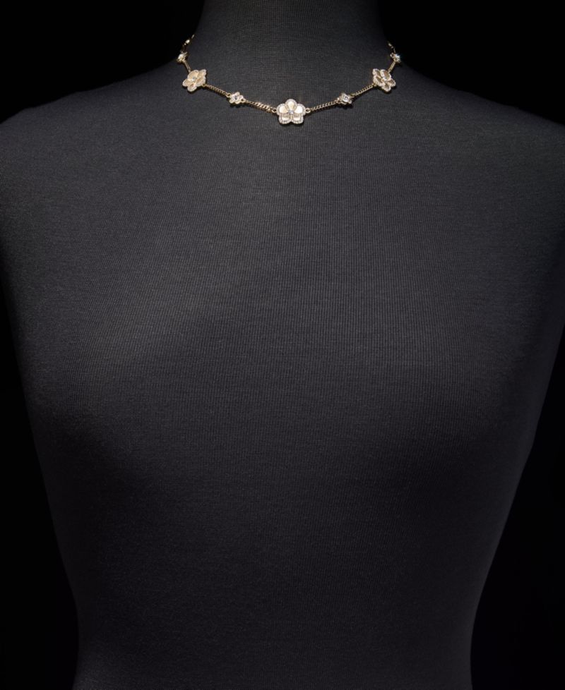 Gold-Tone Pav&eacute; Orchid Collar Necklace