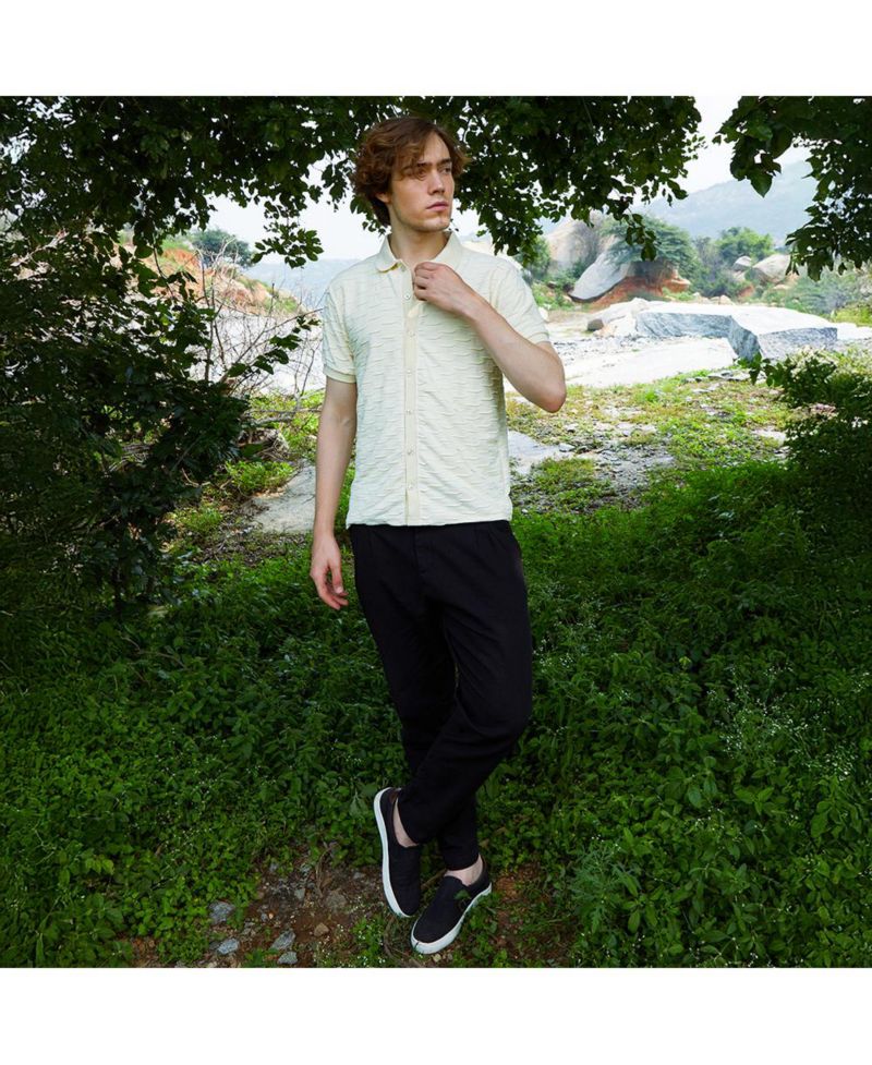 Men's Solid Creased Knit Shirt