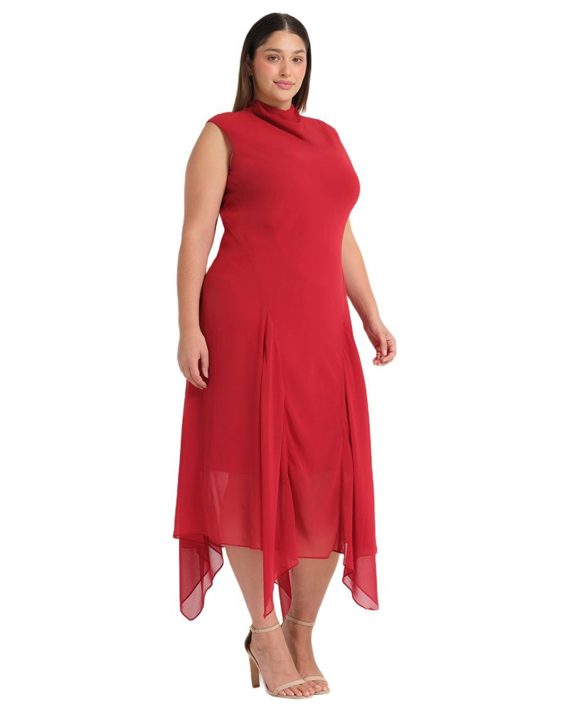 Plus Size Holly Halter Assymetric Sheath Midi Dress