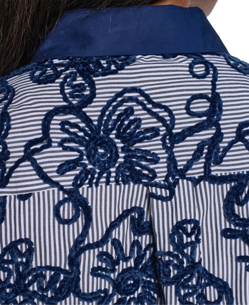 Women's Velvet Embroidery Button-Front Blouse