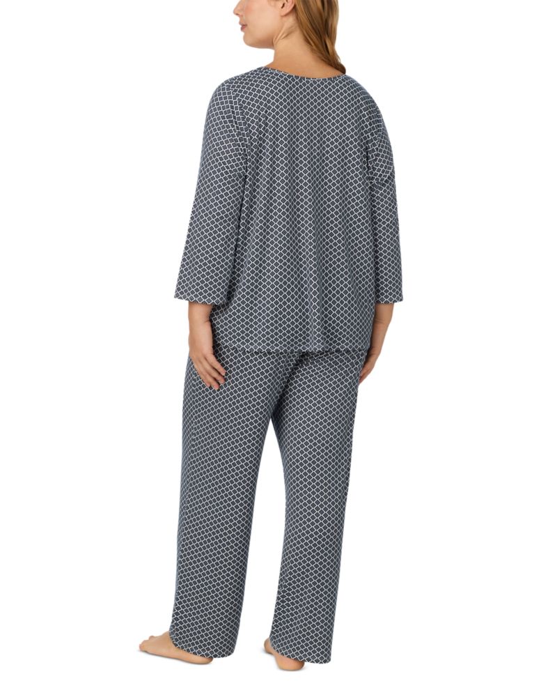 Plus Size V-Neck 3/4-Sleeve Top and Long Pants, 2-Piece Set