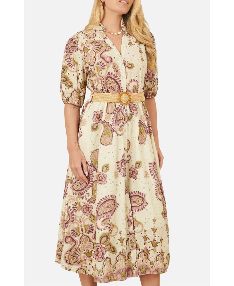 Women's Broderie Anglaise Cotton Midi Dress