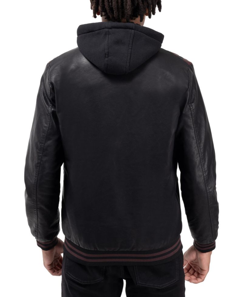 XRAY Men's Grainy PU Hooded Jacket With Faux Shearling Lining