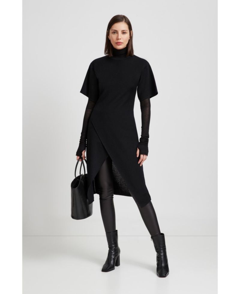 Women's Koya Merino Wool Faux-Wrap Asymmetric-Hem Sweater Tunic