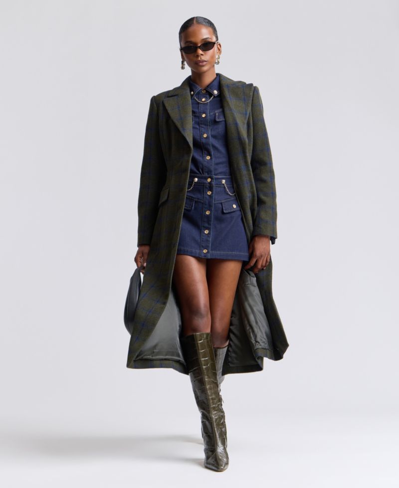 Women's Plaid Wool-Blend Spread Collar Button-Front Coat