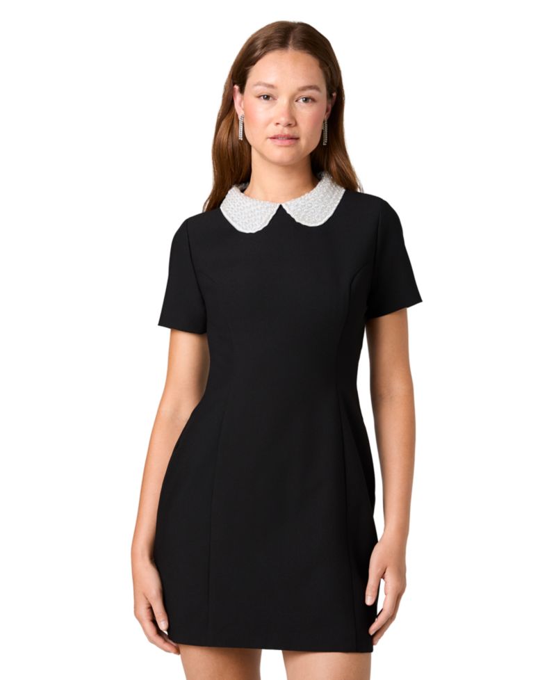 Women's Shelby Twill Embellished-Collar Short-Sleeve Mini Dress