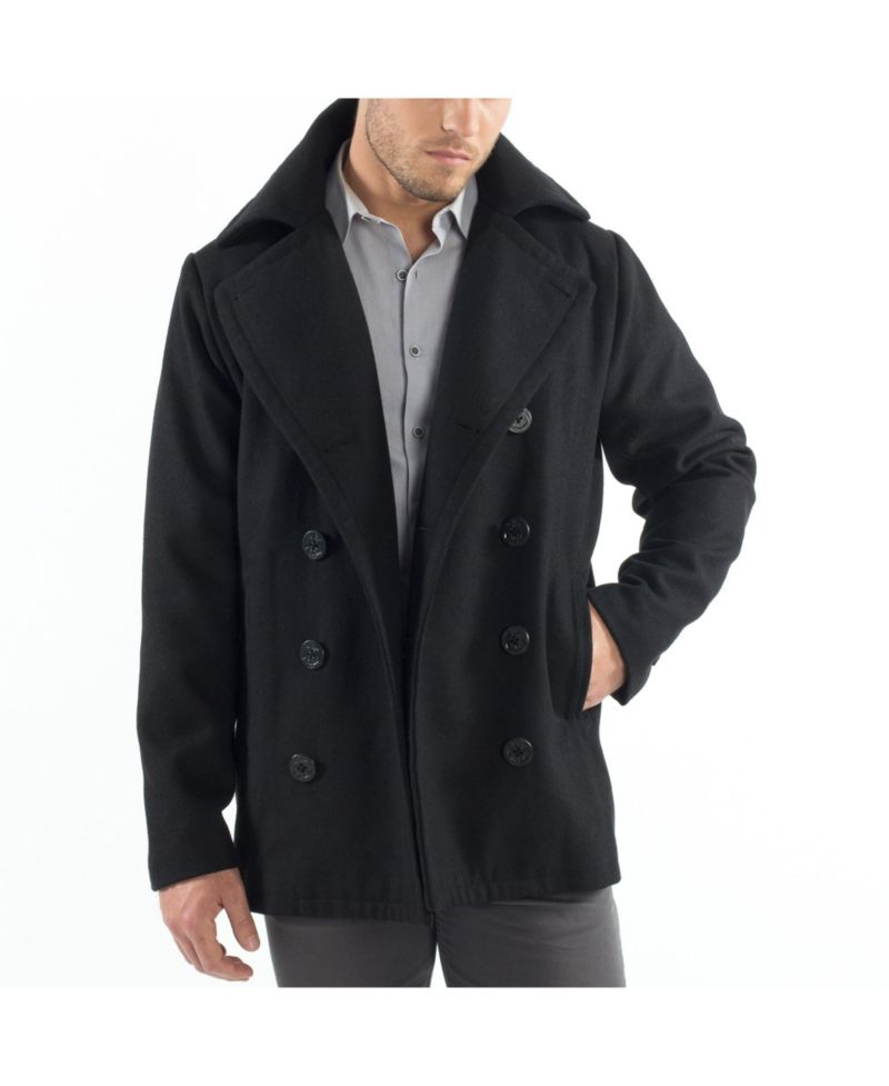 Mason Mens Wool Blend Pea Coat Jacket Double Breasted Dress Coat