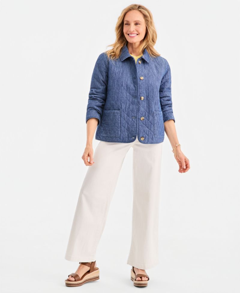 Petite Long-Sleeve Quilted Button-Front Closure Collared Jacket