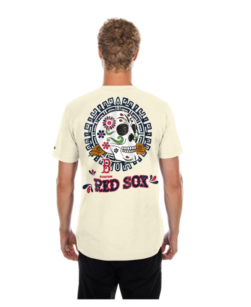 Men's Natural Boston Red Sox Dia de los Muertos Sugar Skull T-Shirt