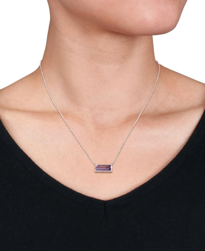 Amethyst (2-1/5 ct. t.w.) & White Sapphire (1/6 ct. t.w.) Rectangle Halo 18" Pendant Necklace in Sterling Silver (Also in Blue Topaz)