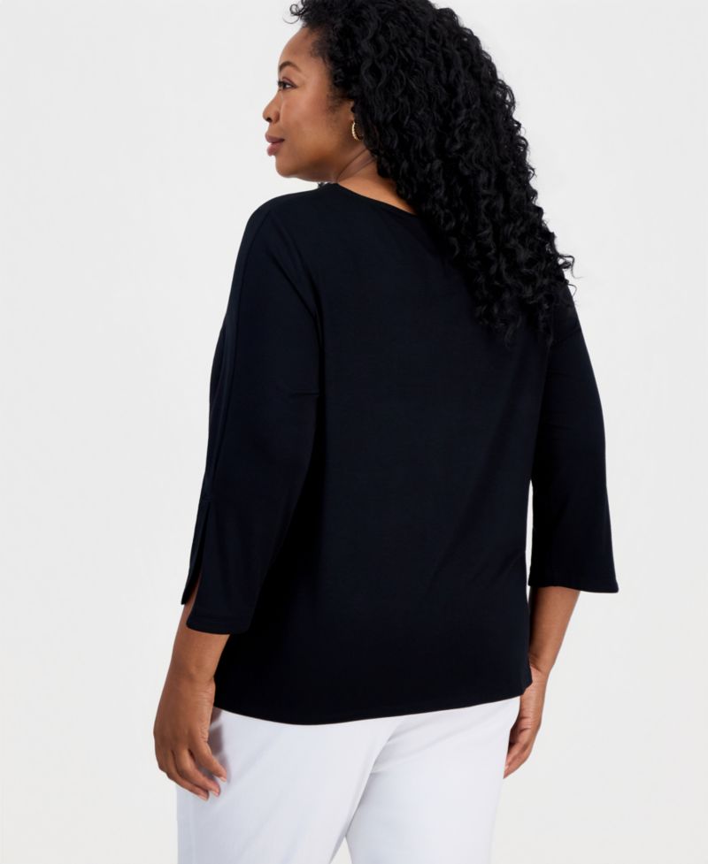 Petite 3/4-Length Tulip Sleeve Scoop Neck T-Shirt