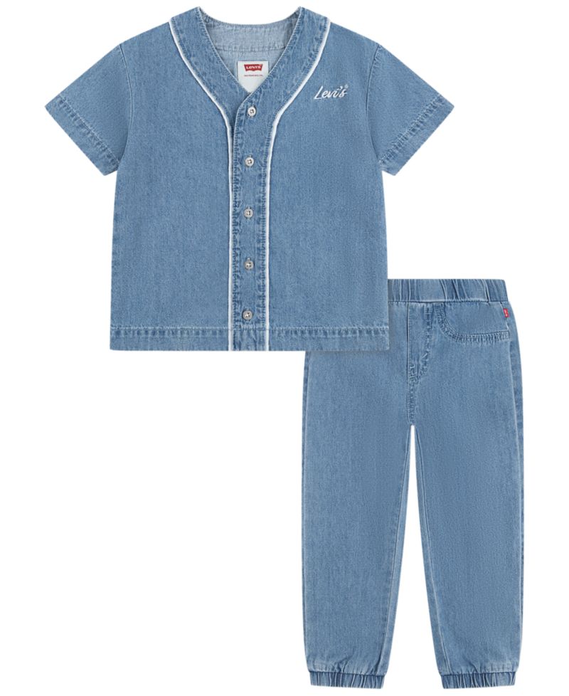 Baby Boys' Baseball Short-Sleeve Shirt and Pants, 2-Piece Set