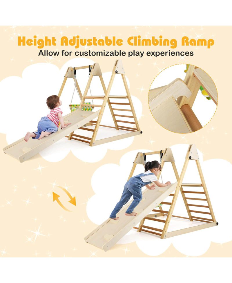 4-in-1 Indoor Jungle Gym with Baby Swing, Climber, Ladder and Resting Platform