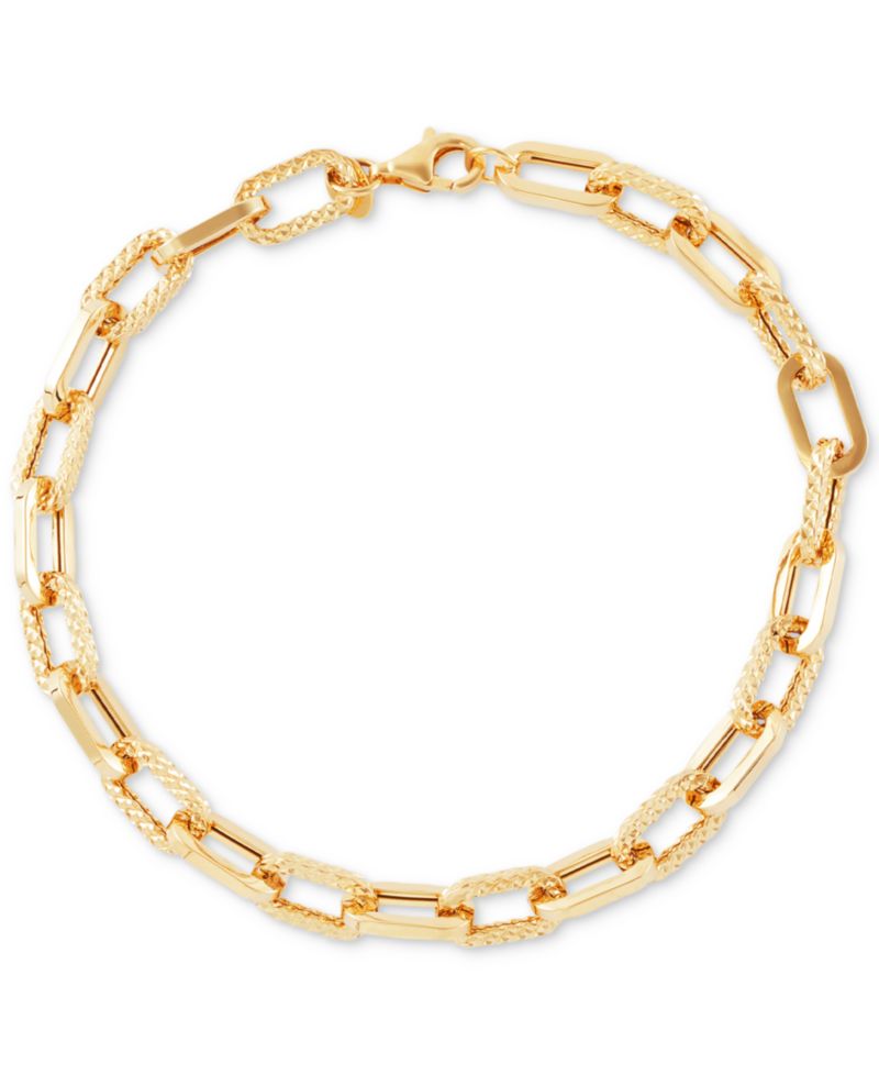 Lightweight Polished & Textured Large Cable Link Bracelet in 10k Gold